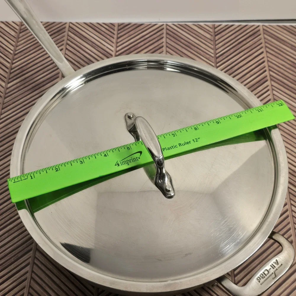 All-Clad Stainless Steel 12 Inch Saute Pan with Lid Helper Handle Silver